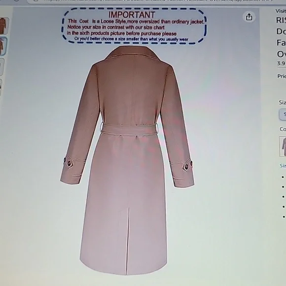 Risissida double breasted trench coat water resistant loose oversize Medium New… - Picture 8 of 12